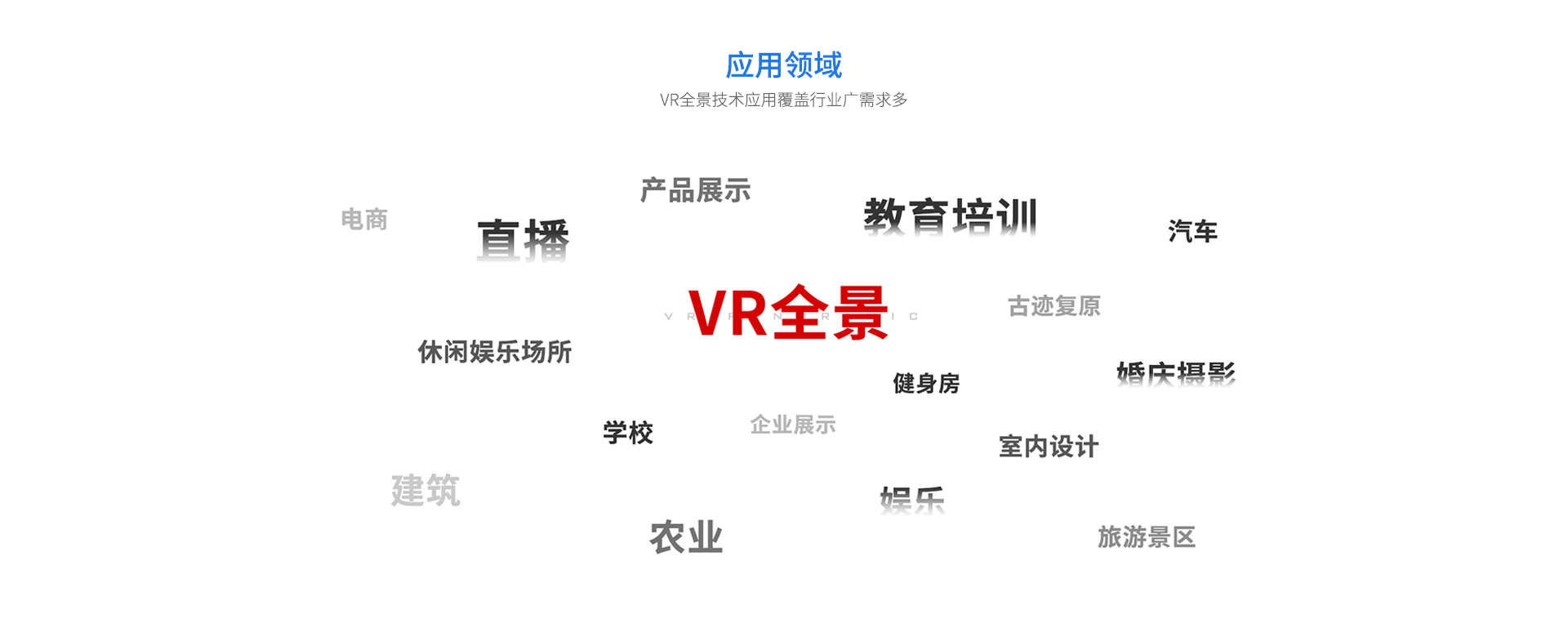 直播，VR全景，教育培训，景区旅游，学校，企业展示，建筑等